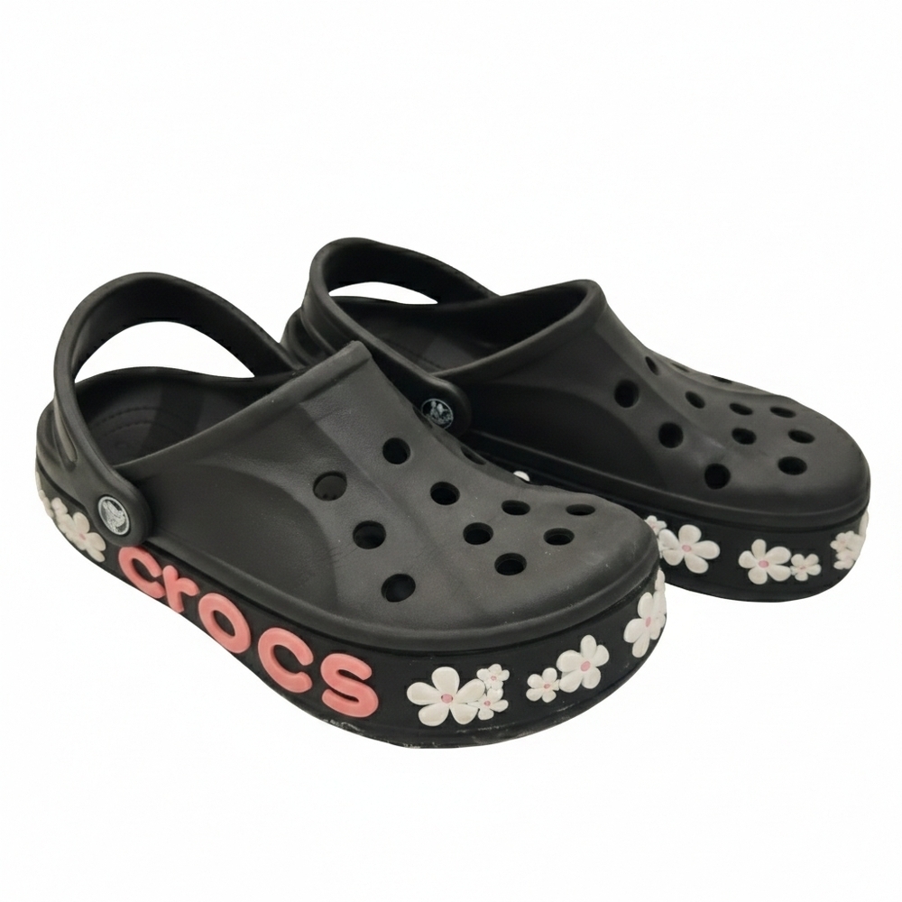 Crocs Crocband Platform Clogs Black Floral 3D Size 8 - Picture 2 of 5